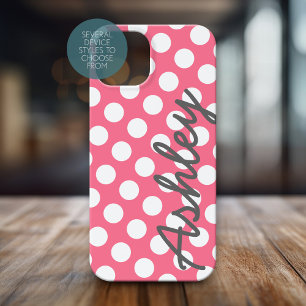 Coque Case-Mate iPhone Motif tendance Polka Dot avec nom - gris rose