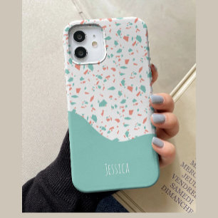 Coque Case-Mate iPhone Motif Terrazzo Personnalisé Bleu Pastel et Rose