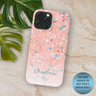 Coque Case-Mate iPhone Motif Terrazzo Vert Menthe Bleu Blanc Corail Rouge