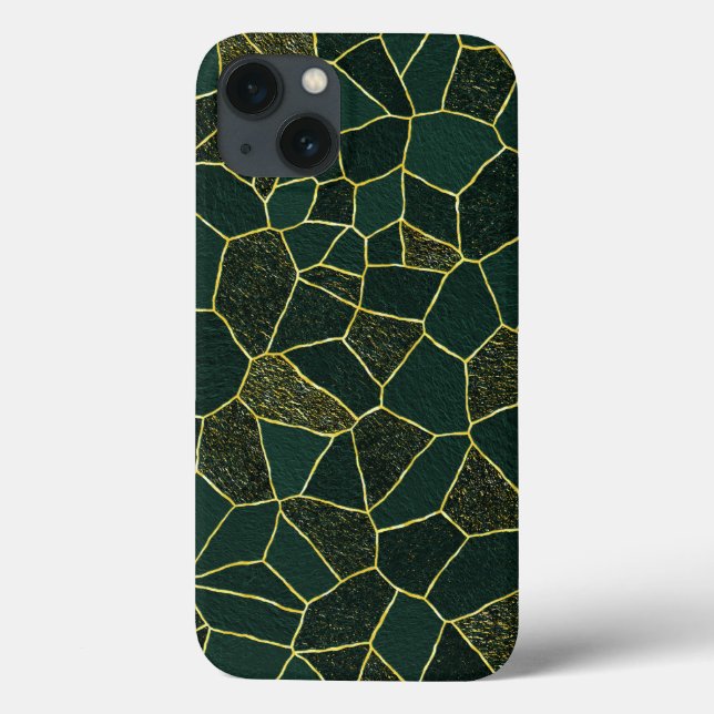 Coques Case-Mate iPhone Motif Texturé Abstrait Vert Luxueux Chic Or (Verso)