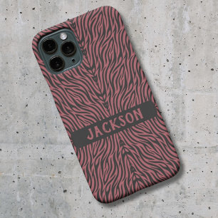 Coque Pour iPhone 16 Motif Tigre en Rouge et Gris avec Nom
