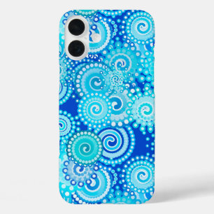 Coque Pour iPhone 16 Plus Motif tourbillon fractal, bleu cobalt