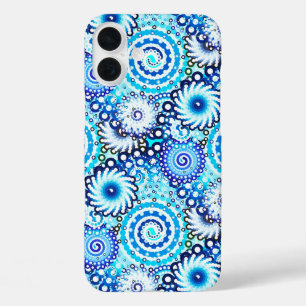 Coque Pour iPhone 16 Plus Motif tourbillon fractal, nuances bleues