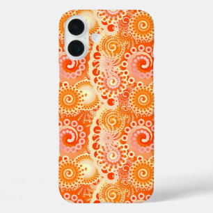 Coques iPhone 16 Plus Motif tourbillon fractal, nuances de corail orange