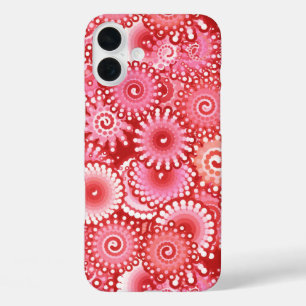 Coques iPhone 16 Plus Motif tourbillon fractal, nuances de rouge profond