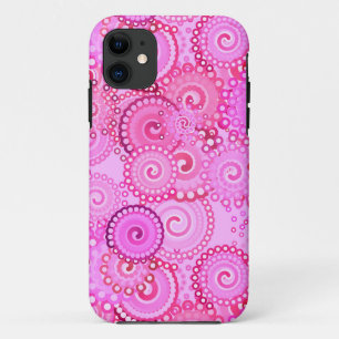 Coque iPhone 11 Motif tourbillon fractal, rose et fuchsia