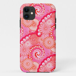 Coques Pour iPhone Motif tourbillon fractal, rose, fuchsia, corail