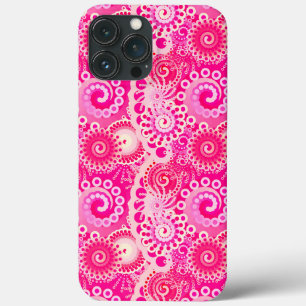Etui iPhone 13 Pro Max Motif tourbillon fractal, teintes rose fuchsia