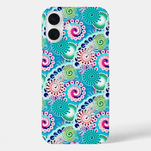 Coques Case-Mate iPhone Motif tourbillon fractal, turquoise, rose, multi (Verso)