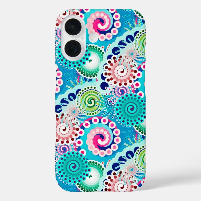 Coques Case-Mate iPhone Motif tourbillon fractal, turquoise, rose, multi (Verso)