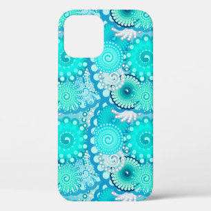 Coques Pour iPhone Motif tourbillon fractal, turquoise, vert, bleu