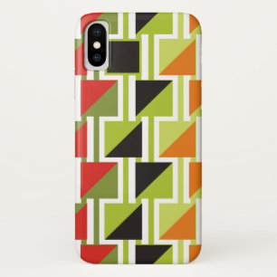 Coque iPhone X Motif triange rétro et vert, carrés noirs