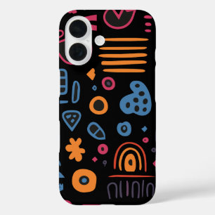 Coque Pour iPhone 16 Motif tribal abstrait néon géométrique noir