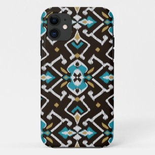 Coque iPhone 11 Motif tribal d'ikat turquoise noir géométrique