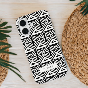 Coques iPhone 16 Motif tribal en noir et blanc