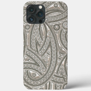 iPhone 13 Pro Max Case Motif tribal Faux Silver Leather Chic Paisley