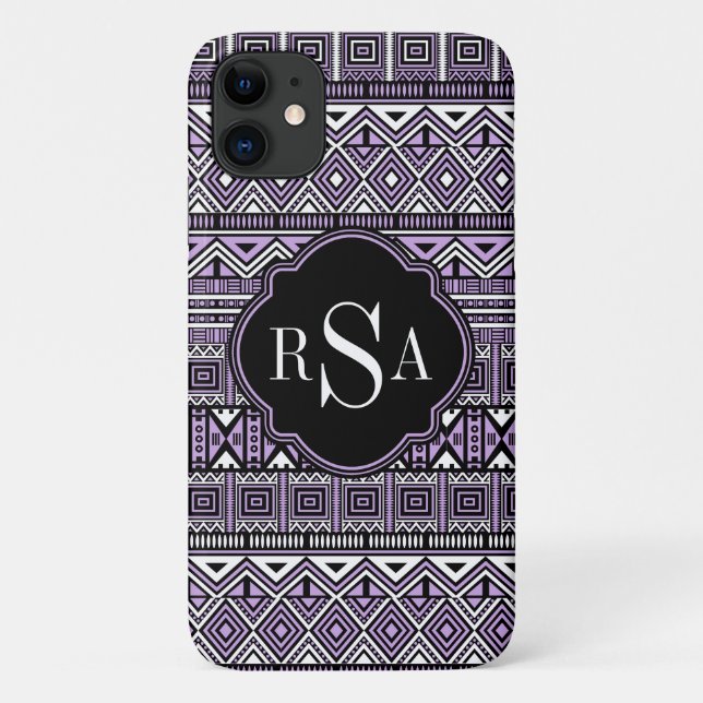 Coques Case-Mate iPhone Motif tribal noir violet monogramme (Dos)