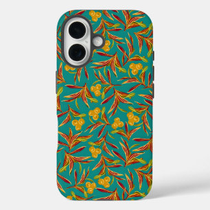 Coque Pour iPhone 16 Motif tropical avec feuilles rouges et jaunes