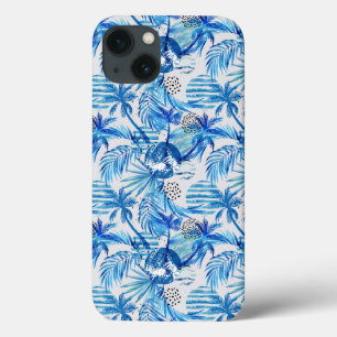 Coques Pour iPhone Motif tropical bleu lumineux d'aquarelle