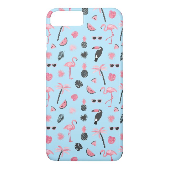 Coques Case-Mate iPhone Motif tropical d'été rose et bleu (Dos)