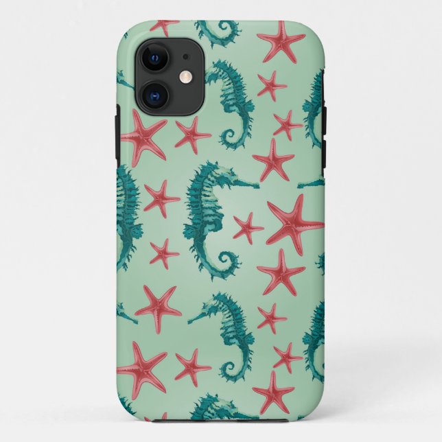 Coques Case-Mate iPhone Motif turquoise 2 d'hippocampe (Dos)