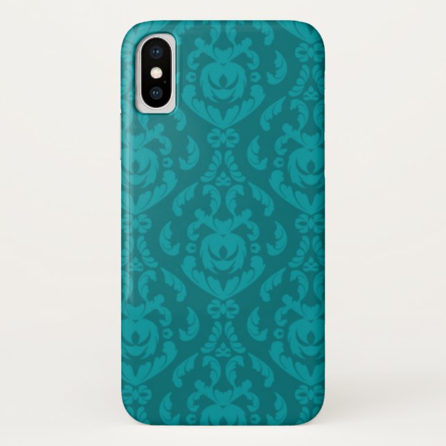 Coques Case-Mate iPhone Motif turquoise plat de damassé (Dos)