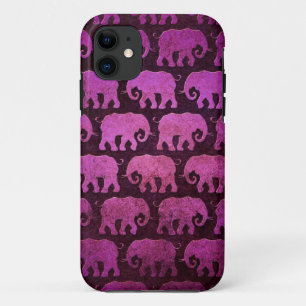 Coque Case-Mate iPhone Motif usé de silhouettes d'éléphant, pourpre