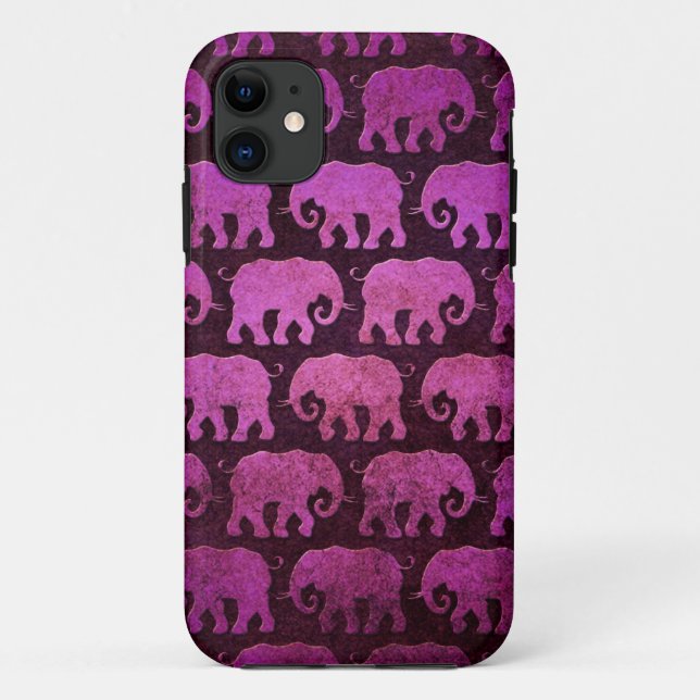 Coques Case-Mate iPhone Motif usé de silhouettes d'éléphant, pourpre (Dos)
