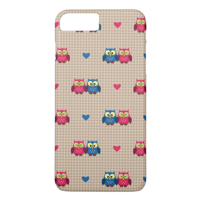 Coques Case-Mate iPhone Motif vérifié avec des hiboux d'amour (Dos)