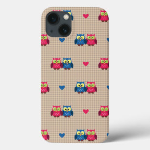 Coques Pour iPhone Motif vérifié avec des hiboux d'amour