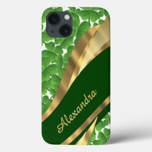 iPhone 13 Coque Motif vert irlandais personnalisé de shamrock