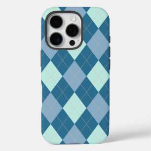 Coque iPhone 16 Pro Motif vintage Argyle bleu