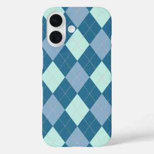Coque Pour iPhone 16 Motif vintage Argyle bleu