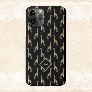 Coque Case-Mate iPhone Motif vintage Gold Black Giraffe avec initial