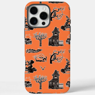 Coque iPhone 16 Pro Max Motif vintage Halloween orange et noir
