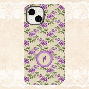 Coque Case-Mate iPhone Motif violet doux sur jaune pâle avec initial