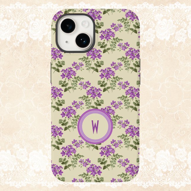 Coques Case-Mate iPhone Motif violet doux sur jaune pâle avec initial (Créateur téléchargé)