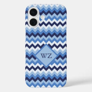Coque Pour iPhone 16 Motif Zigzag bleu bleu blanc noir