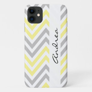 Coque Case-Mate Pour iPhone Motif Zigzag, Chevron, Jaune, Gris, Votre Nom