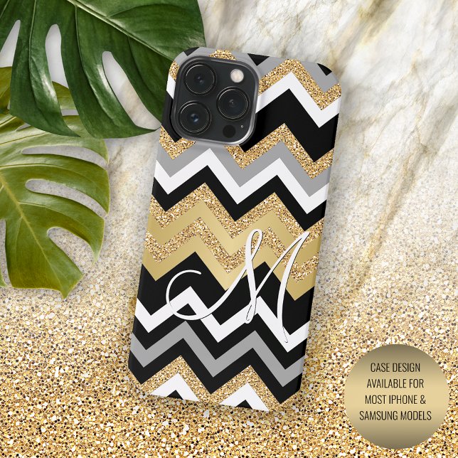 Coques Case-Mate iPhone Motif Zigzag d'or noir sur mesure (Créateur téléchargé)