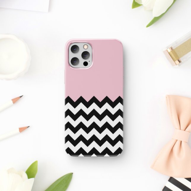 Coques Case-Mate iPhone Motif Zigzag noir et blanc, Chevron, rose (Créateur téléchargé)