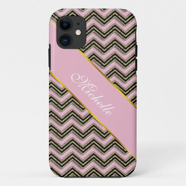 Coques Case-Mate iPhone Motif Zigzag noir et rose (Dos)