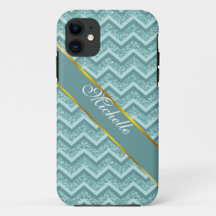 Coque iPhone 11 Motif ZigZag Parties scintillant Turquoise