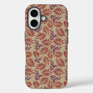 Coque Pour iPhone 16 Motifs de feuilles rouges et violettes vifs sur fo