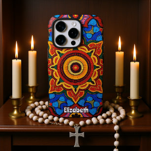 Coque iPhone 16 Pro Motifs de mandala colorés avec symétrie florale