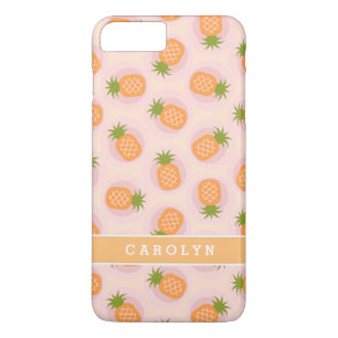 Coque Case-Mate iPhone Motifs de monogramme de ananas rose orange rétro