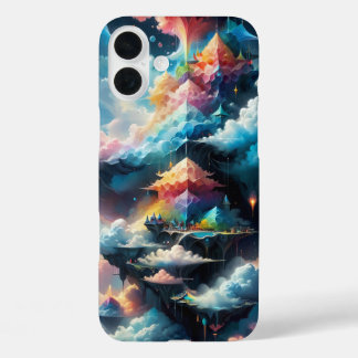 Coque Pour iPhone 16 Plus Motifs de nuages de rêve avec des bleus et des ros