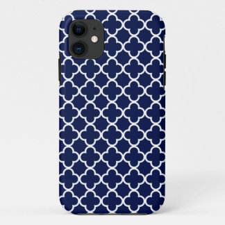Coques Pour iPhone Motifs de Quatrefoil de bleu marine et de blanc