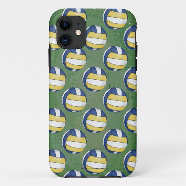 Coques Case-Mate iPhone Motifs de volley-ball bleu et jaune (Dos)