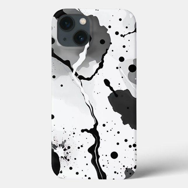 Coques Case-Mate iPhone Motifs d'encre liquide noire et blanche avec éclab (Verso)